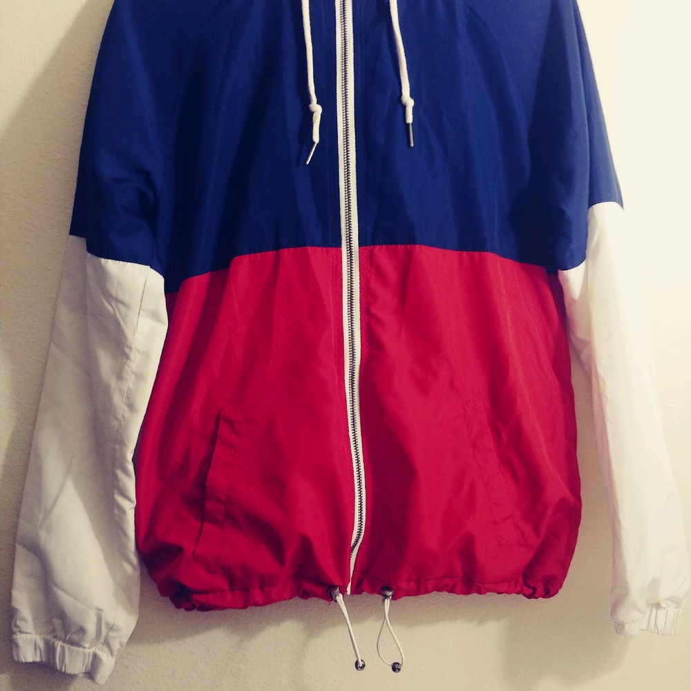 Zine Red, Blue, and White womens windbreaker